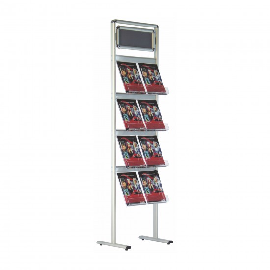 Classic Brochure Stand &ldquo;with Snap Frame Header&rdquo; "Double Sided" - 12xA4 - 440 mm
