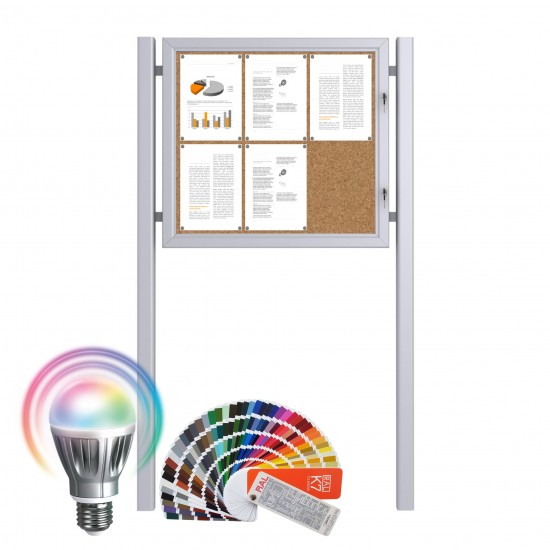 Free Standing LED-RAL Noticeboard with Baseplate - Cork 6 x DIN A4