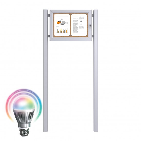 Free Standing LED Noticeboard with Baseplate - Cork 2 x DIN A4
