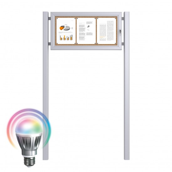 Free Standing LED Noticeboard with Baseplate - Cork 3 x DIN A4