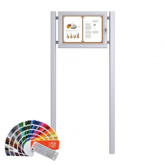 Free Standing RAL Noticeboard with Baseplate - Cork 2 x DIN A4
