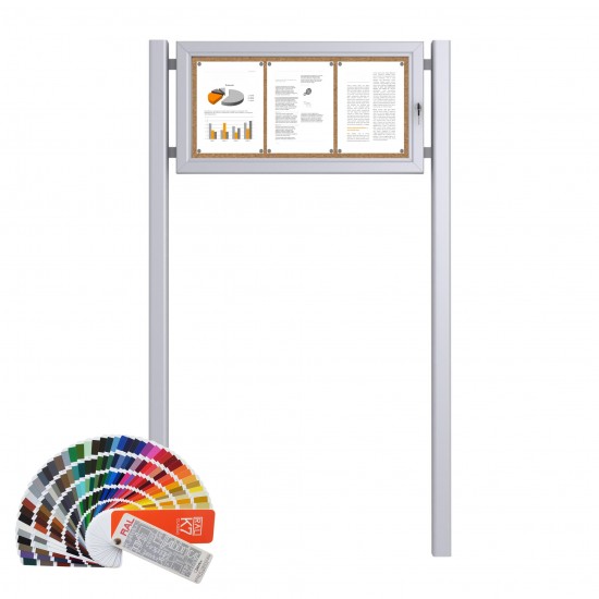 Free Standing RAL Noticeboard with Baseplate - Cork 3 x DIN A4