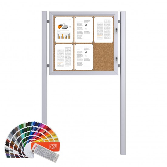 Free Standing RAL Noticeboard with Baseplate - Cork 6 x DIN A4