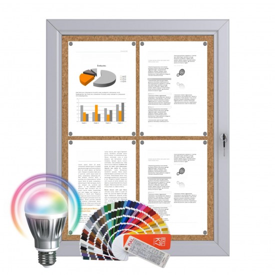 LED-RAL Notice Board &ndash; Cork 4 x DIN A4