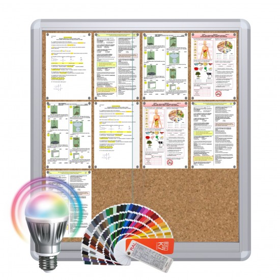 LED-RAL MAXI Sliding Notice Board &ndash; Cork 12 x DIN A4