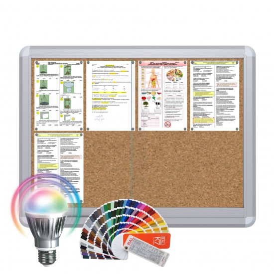 LED-RAL MAXI Sliding Notice Board &ndash; Cork 8 x DIN A4
