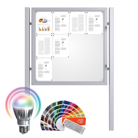 Free Standing LED-RAL Noticeboard - Magnetic 12 x DIN A4
