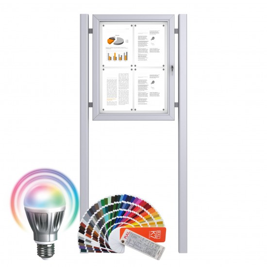 Free Standing LED-RAL Noticeboard with Baseplate - Magnetic 4 x DIN A4