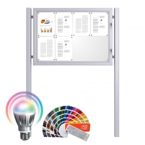Free Standing LED-RAL Noticeboard - Magnetic 8 x DIN A4