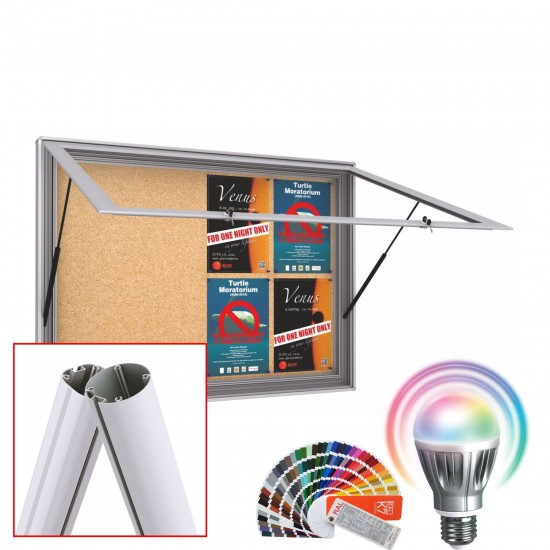 MIDI Free Standing LED-RAL Noticeboard with Baseplate - Cork 8 x DIN A4