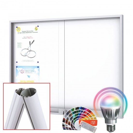 MIDI Sliding Free Standing LED-RAL Noticeboard with Baseplate - Magnetic 18 x DIN A4 (Mitred Corner)