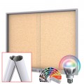 MIDI Sliding Doors Free Standing LED-RAL Noticeboard - Cork