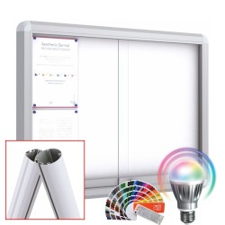 MAXI Sliding Free Standing LED-RAL Noticeboard with Baseplate - Magnetic 10 x DIN A4