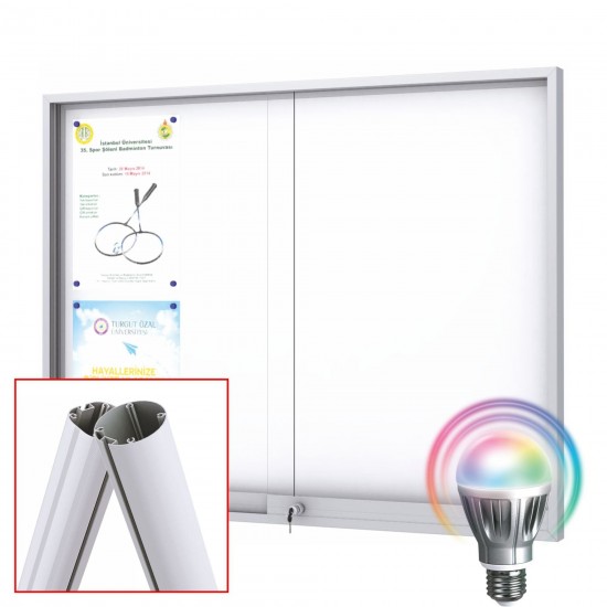 MIDI Sliding Free Standing LED Noticeboard - Magnetic 15 x DIN A4 (Mitred Corner)