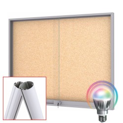 MIDI Sliding Free Standing LED Noticeboard - Cork 10 x DIN A4 (Mitred Corner)