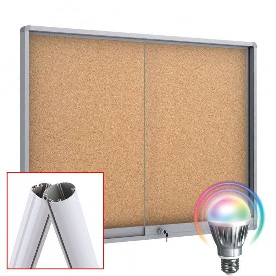 MIDI Sliding Free Standing LED Noticeboard - Cork 10 x DIN A4 (Round Corner)