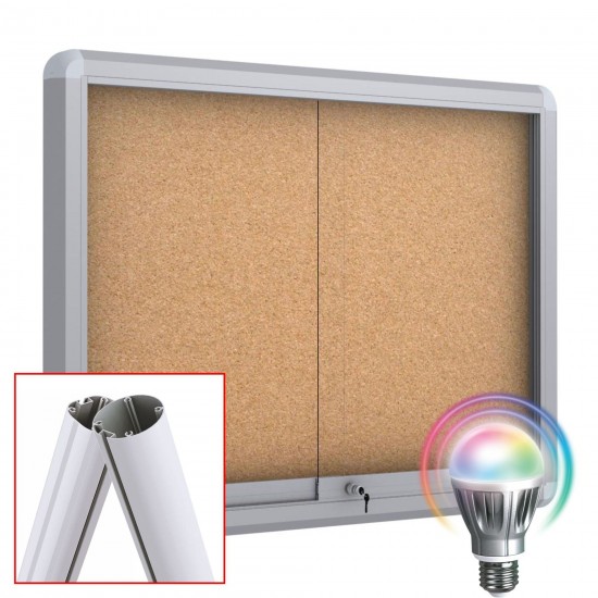 MAXI Sliding Free Standing LED Noticeboard - Cork 8 x DIN A4