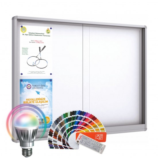 LED-RAL MIDI Sliding Notice Board &ndash; Magnetic 18 x DIN A4 (Round Corner)