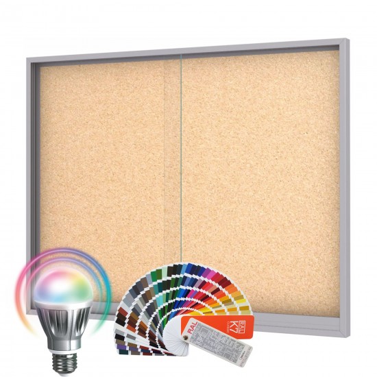 LED-RAL MIDI Sliding Notice Board &ndash; Cork 12 x DIN A4 (Mitred Corner)