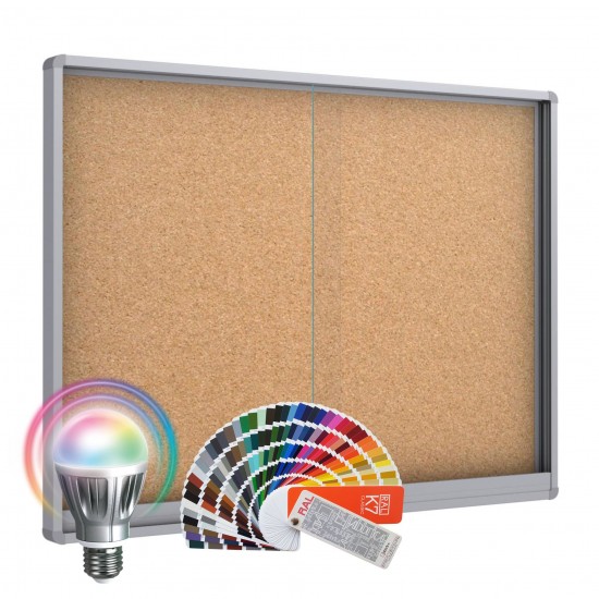 LED-RAL MIDI Sliding Notice Board &ndash; Cork 18 x DIN A4 (Round Corner)