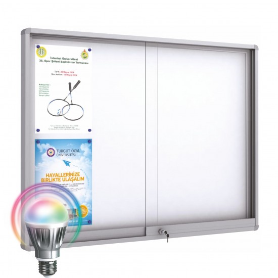 LED MIDI Sliding Notice Board &ndash; Magnetic 18 x DIN A4 (Round Corner)