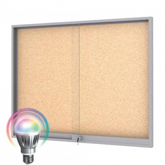 LED MIDI Sliding Notice Board &ndash; Cork 24 x DIN A4 (Mitred Corner)