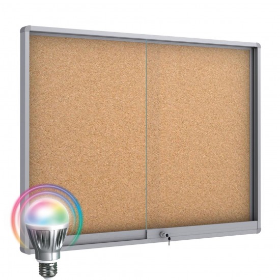 LED MIDI Sliding Notice Board &ndash; Cork 18 x DIN A4 (Round Corner)