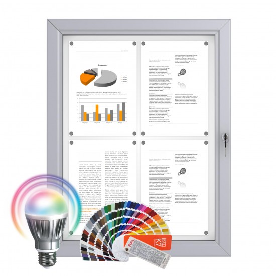 LED-RAL Notice Board &ndash; Magnetic 4 x DIN A4