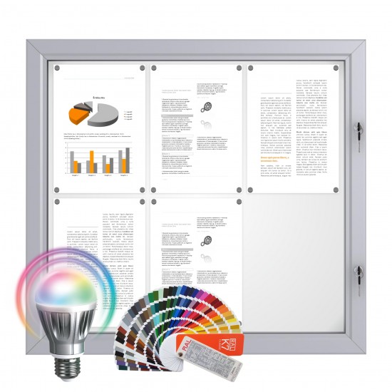 LED-RAL Notice Board &ndash; Magnetic 6 x DIN A4