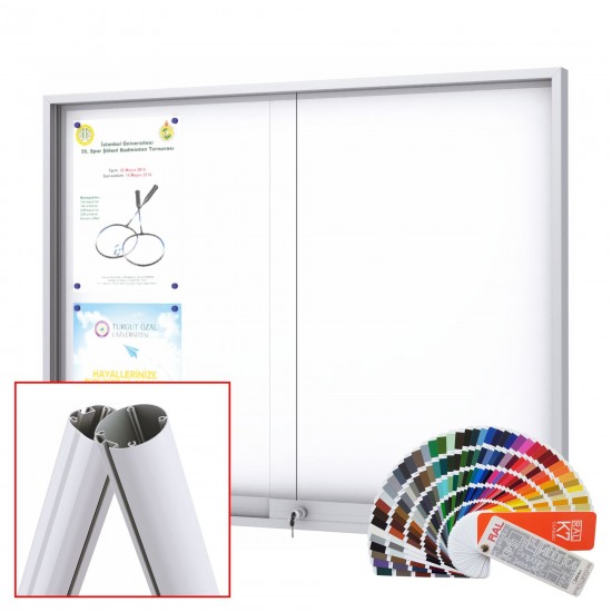 MIDI Sliding Free Standing RAL Noticeboard with Baseplate - Magnetic 10 x DIN A4 (Mitred Corner)