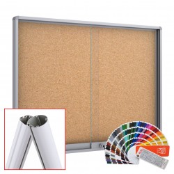 MIDI Sliding Free Standing RAL Noticeboard with Baseplate - Cork 15 x DIN A4 (Round Corner)