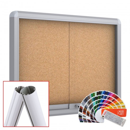 MAXI Sliding Free Standing RAL Noticeboard with Baseplate - Cork 12 x DIN A4