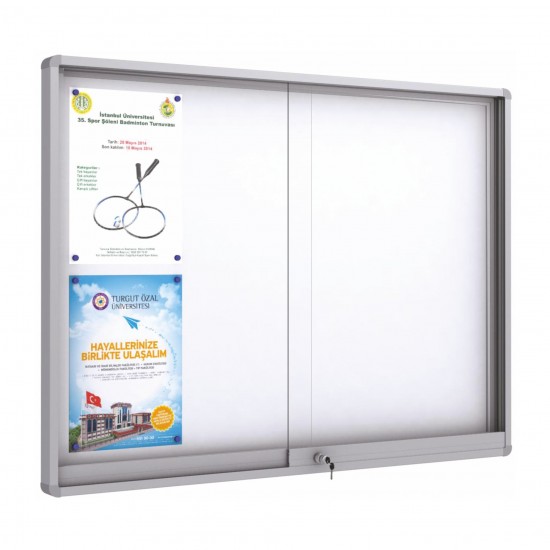 MIDI Sliding Notice Board &ndash; Magnetic 12 x DIN A4 (Round Corner)