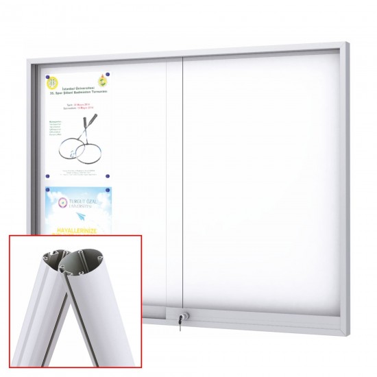 MIDI Sliding Free Standing Noticeboard with Baseplate - Magnetic 24 x DIN A4 (Mitred Corner)