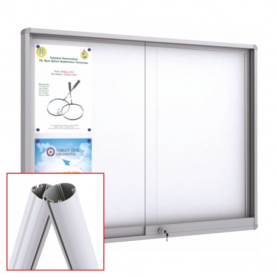 MIDI Sliding Free Standing Noticeboard with Baseplate - Magnetic 12 x DIN A4 (Round Corner)